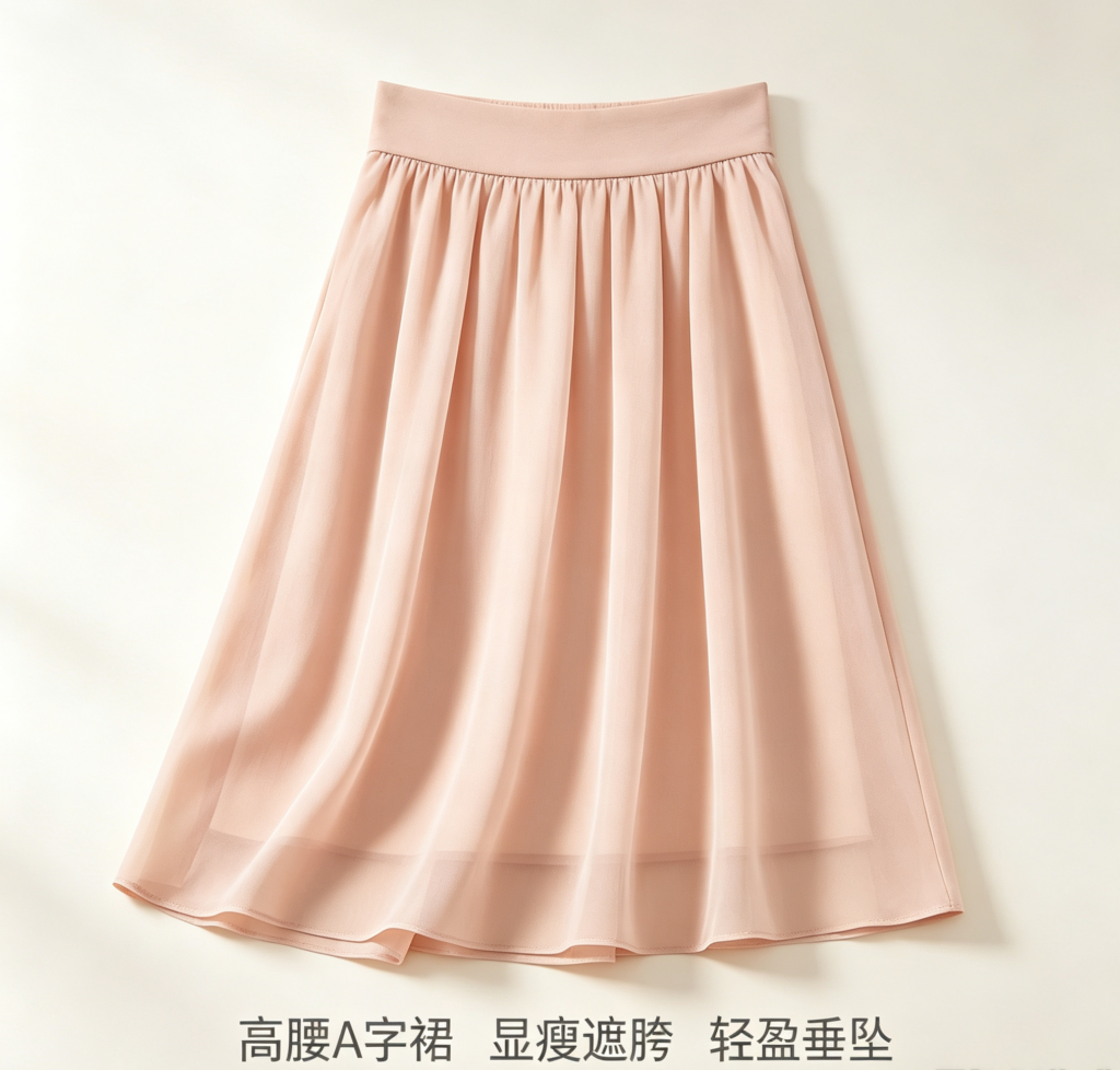淡杏粉色高腰 A 字裙