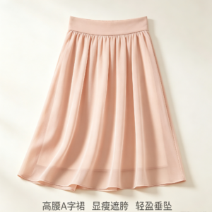 淡杏粉色高腰 A 字裙